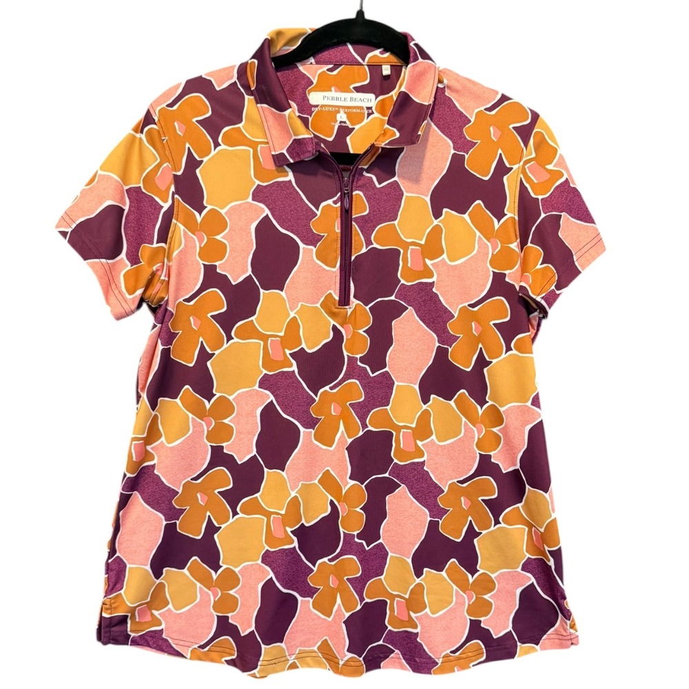 Pebble Beach Dry-Luxe Performance Floral Quarter Zip Golf Polo Shirt‎ Womens L